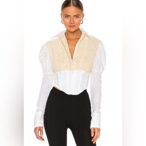 ⚪️ Knit Cream Corset Blouse with White Sleeves